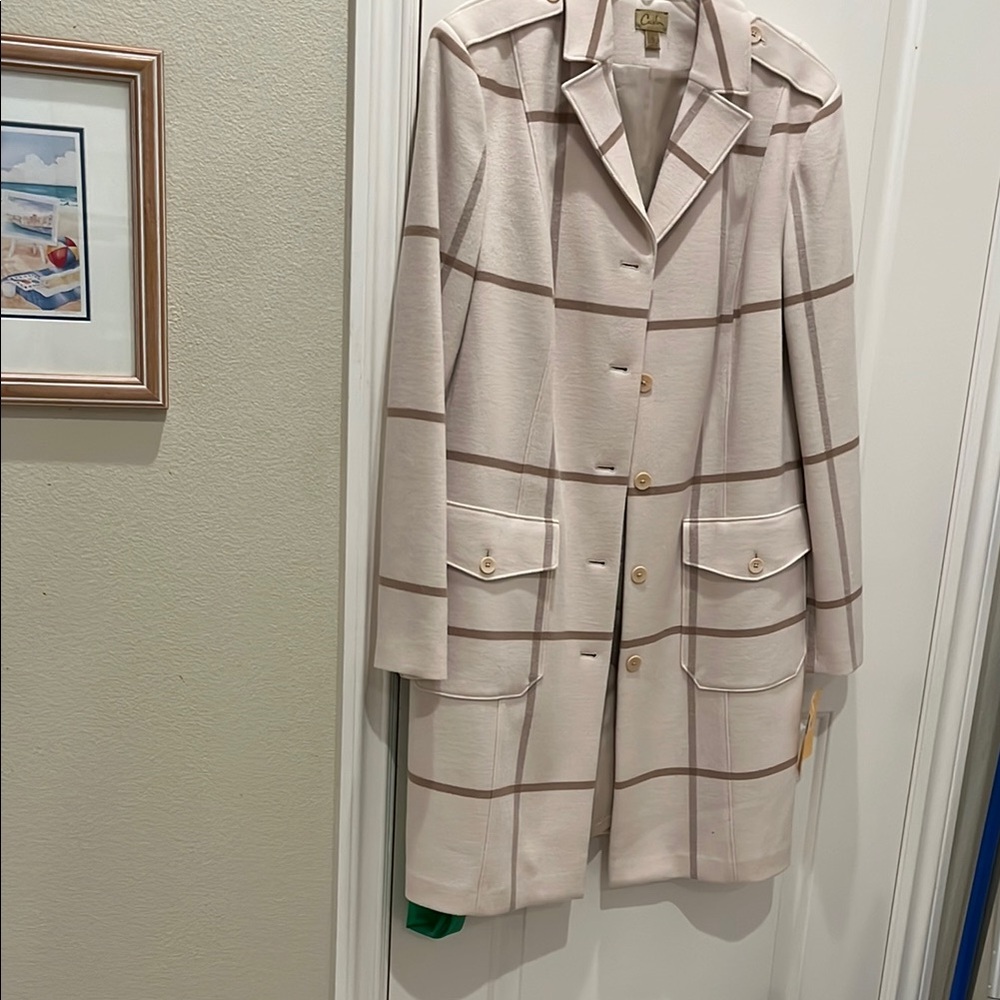 Caslon Beige Plaid Wool-like Trench Coat